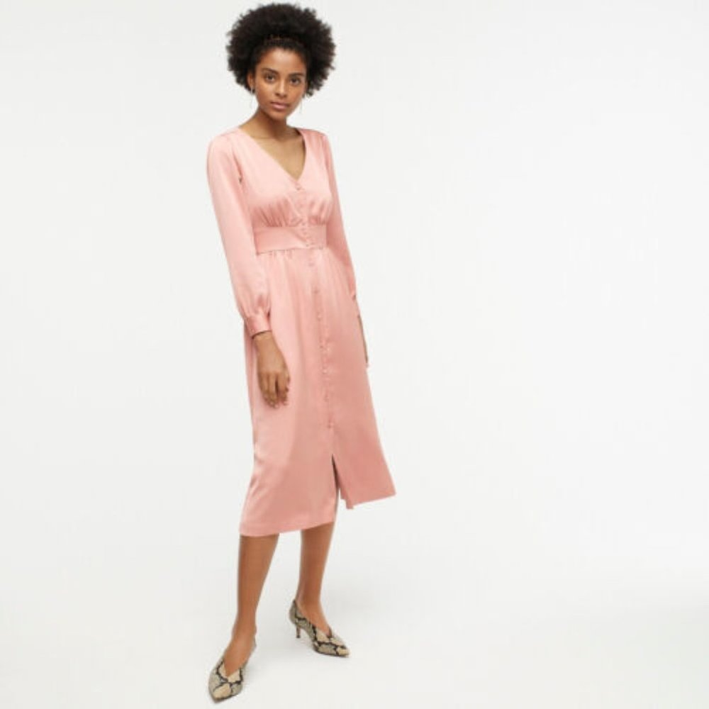 NEW J. Crew Pink Blush vintage-style Button-front A-line midi dress Sz 4